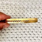 Monet Gold Tone Heavy Weight Slip On Etched Slanted Design Bangle Bracelet Vtg Photo 3
