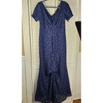 Alyce Paris  Navy Blue Lace Embellished Waist Maxi Evening Cocktail‎ Dress 14 Photo 2
