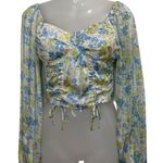 Madden NYC Smocked Long Sleeve Brami Built in Bra Blouse Crop Top Green Small Photo 0