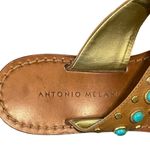 Antonio Melani Leather Maya Sandals Jewel Studded Turquoise & Gold Slip On Sz 8 Photo 2