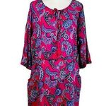 Talbots Swim Coverup Blouson Tie Neck Long Sleeve Pink Paisley Women’s Size XL Photo 0