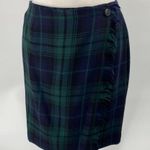 Vintage 90s Worsted Wool Skirt Tartan Plaid Wrap Navy Green Petite Womens M P Size undefined Photo 0