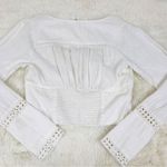 Free People Joi White Cropped Button Front Top Eyelet Long Sleeve Cotton New Photo 9