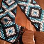 Southwestern Turquoise and White Seed Beaded Belt with Wooden Buckle Photo 3