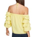 1. State  yellow off shoulder ruffle short sleeve chiffon halter top small Photo 1