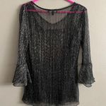 ADIVA Black Sheer Silver Metallic Bell Sleeve Blouse Top Women's size S Photo 1