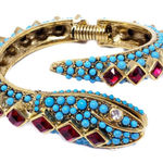 Kenneth Jay Lane KJL Faux‎ Ruby & Turquoise Snake Bangle Bracelet New Photo 0