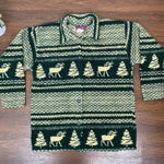 Vintage 90s Womens Fair Isle Moose Christmas Fleece Shirt Jacket Shacket Medium Green Photo 0
