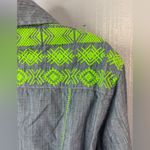 Rock & Roll Cowgirl  XL Embroidered Long Sleeved Pearl Snap Shirt in Lime n Blue Photo 4