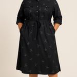 Hutch Womens Shirt Dress Origami Bird Button Front Roll Tab Sleeve Black size 0X Photo 0