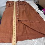 Nicole Miller  L orange Rust Button-Front Midi Skirt 100% linen elastic waist tie Photo 4