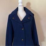 London Fog Women's Navy Trench Coat Sz L Wool Blend Hooded Winter preppy Jacket Photo 1