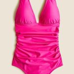 J.Crew NWT  Women's Pink Ruched V-Neck One-Piece Swimsuit Size 4 Poolside Photo 1