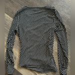 Ann Taylor faux wrap polkadot shirt black white long sleeve top medium Photo 1