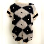 None Tan Black Diamond Pom Striped Sweater Short Sleeve Top Size Medium ME Photo 1