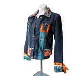 Pineda Covalin Denim Embellished Jacket Patchwork Ribbon Trim, Sz L Blue Size L Photo 4