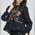 ZARA  embroidered SILK Blouse top Black MEDIUM NEW Photo 1