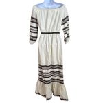 Vintage Hanacopoulos Dress Sz 1 Maxi Ivory‎ Brown 70s Hippie Flower Child Boho Photo 5