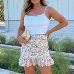 Lovers + Friends Ruffle Eyelet Floral Belted Mini Skirt Peach Pink Size Large Photo 1