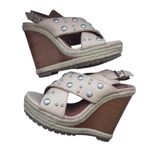 Rebecca Minkoff  Tan Silver Studded Wedge Sandals Size 7.5 Photo 8