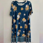 Loft  Blue and Yellow Floral Swing Shift Dress, Casual Knit Dress, Size Medium Photo 1
