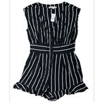 Loft NWT  Women's Striped Black‎ White Ruffle V Neck Romper Size 6 Photo 2