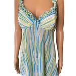 Cato Y2K Blue Green Yellow Sheer Funky Groovy Striped Coquette Lingerie Open Top Photo 0