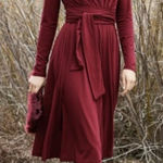 Peruvian Connection  celeste jersey midi dress‎ Long Sleeve Tie Waist size Medium Photo 0