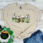 Gildan St. Patrick’s Day Coffee Cups Tan Large Womens T-Shirt Photo 0