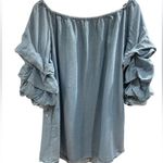 ZARA Woman Soft Off The Shoulder Denim Flowing Puff Sleeves Dress Photo 3