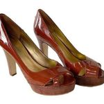Marc Fisher Platform Peep Toe Heel Brown Patent Leather Dress Shoe Size 6.5 Photo 0