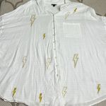 Torrid  Button Up Shirt Size 3x White Gold Lightning Bolt Embroidered tab sleeves Photo 1