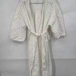 Carbon 38 Eyelet Kimono Robe Women M/L White Swim Cover Beach Coastal Waist Tie Photo 0