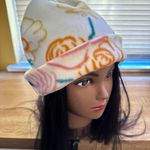 Handmade Ivory Cream White Multicolor Floral Rose Design Winter Knit Soft Beanie Hat Photo 0