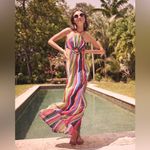 Carolina K Callie Maxi Dress Multicolor Crochet Halter Cutout Size Small Red Photo 1