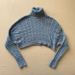 Cable Knit Cropped Turtleneck Sweater Blue Size L Photo 1