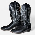 Vintage Nocona Cowboy Boots Black Leather Flame Stitch (Made in USA) Size 8.5 Photo 0