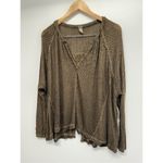 We The Free  Knit Oversized Sweater Size XS V Neck Long Sleeve Tan Black Slouchy Photo 1