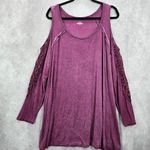 Purple Lace Off Shoulder Boho Western Y2K Long Blouse Top Shirt Plus 1X Photo 0