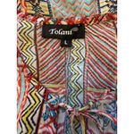 Tolani  Women‎ Shirt Tunic Silk Multicolor L Embroidered Neckline Tassel Tie Boho Photo 8