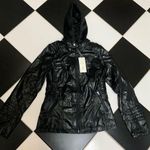 NWT Cinnie Black Faux Leather Hoodie Bomber Jacket Sweatshirt Layered Look sz L Size L Photo 0