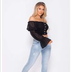 NWT Parisian Off Shoulder Ruched Sheer Top Womens 8 Black Romantic Coquette Size 4 Photo 1