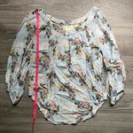 Maeve Anthropologie Blue White Floral V Neck Long Sleeve Blouse Size 8 Flowy Photo 6
