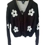Just Polly Women's Daisy Floral V Neck Button Cardigan Varsity Sweater S Black Photo 0