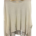 POL Boho Distressed Knit Ivory White Poncho Sweater, Medium Photo 0