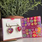 Betsey Johnson Pink Heart Crystal Drop Earrings w/ Gift Box NWT Photo 1