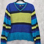 Erika Multicolor Block Stripe Electric Cozy Rockstar Preppy Pullover Sweater XL Blue Photo 2