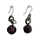 Silver Tone Metal Link Purple Swirl Gemstone Dangly Earrings Photo 0