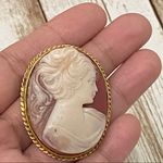 Vintage Unsigned Victorian Lady Cameo Brooch Gold Photo 10