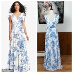 Gorgeous New Dessy Collection Social Bridesmaid Floral Chiffon Dress! Blue Size 0 Photo 1